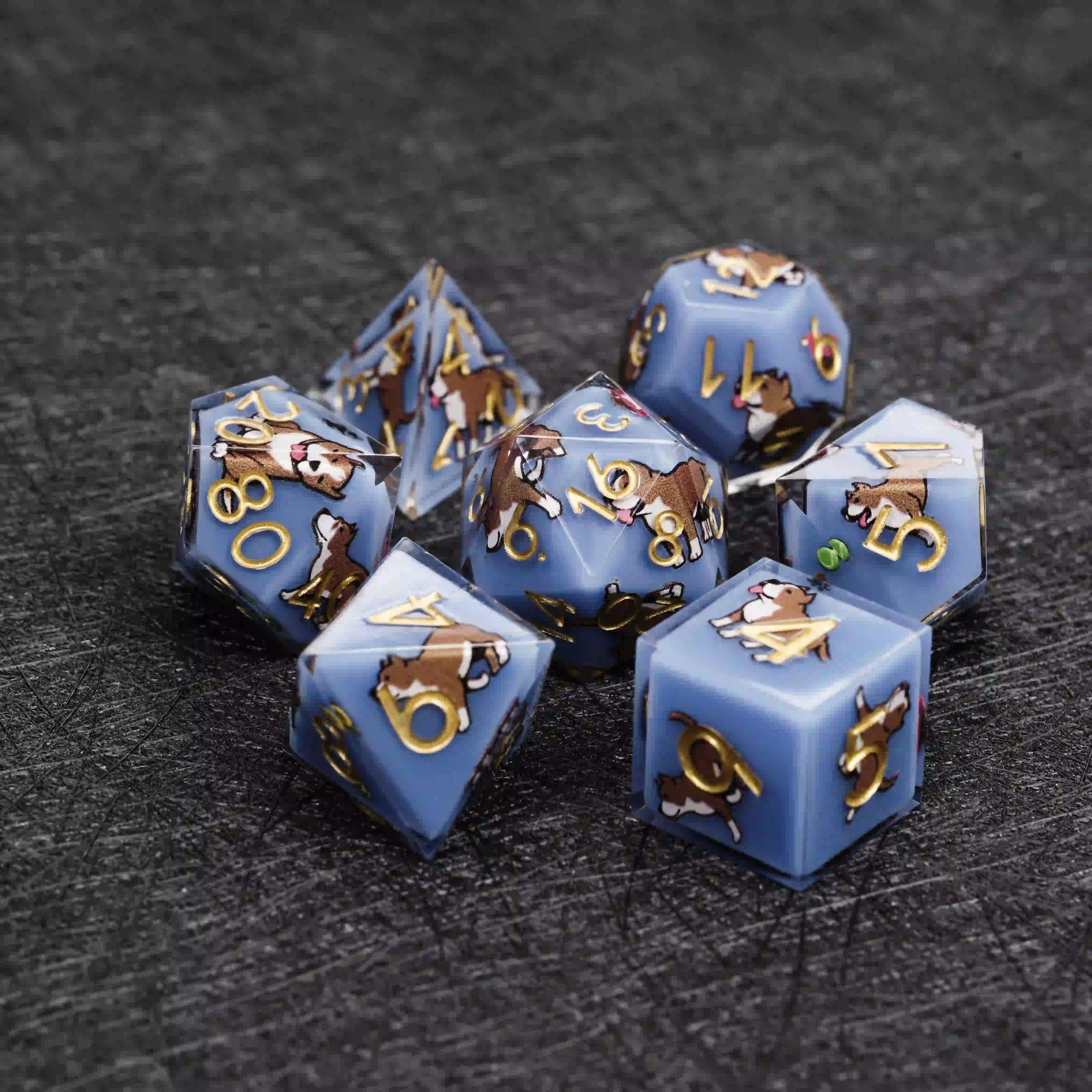 Kickstarter Dice – Blue Resin Pit Bull DND Dice Set with Sharp Edges | Bear Dice