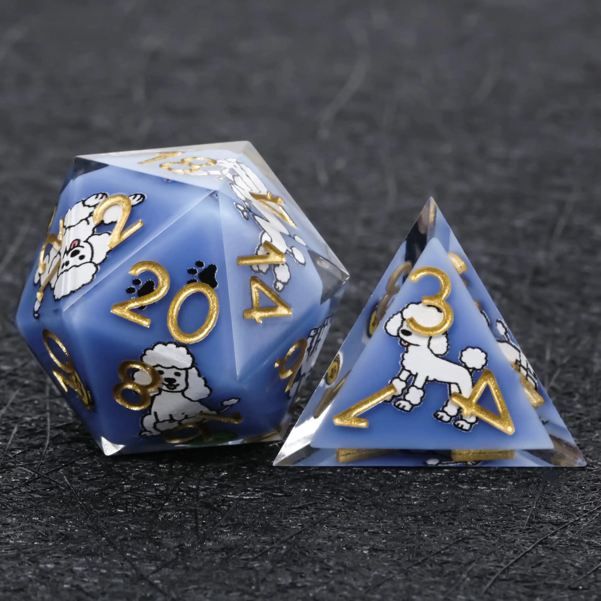 Kickstarter Dice – Blue Resin Poodle DND D20 and D4 Dice | Bear Dice