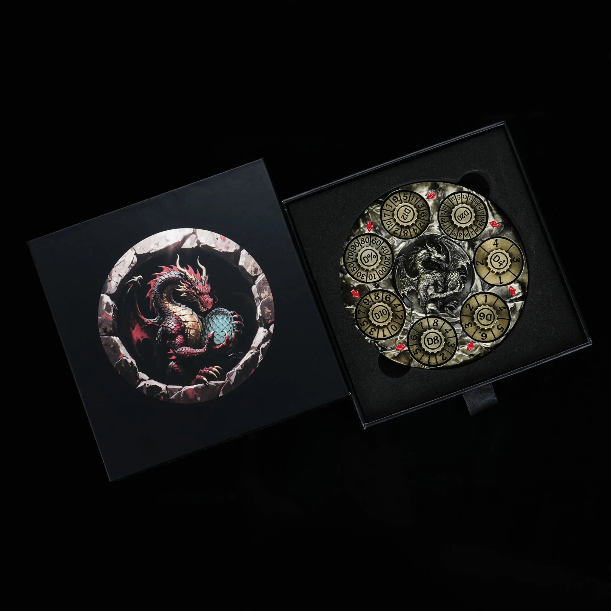 Unique Dice Spinner: Bronze 7-in-1 Metal 3D Embossed Dragon DND Spinner Dice, with a dedicated black dice case | Bear Dice