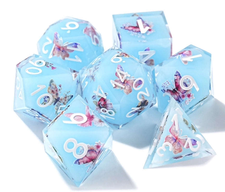 Dream Series-Light Blue Butterfly Resin DND Dice Set