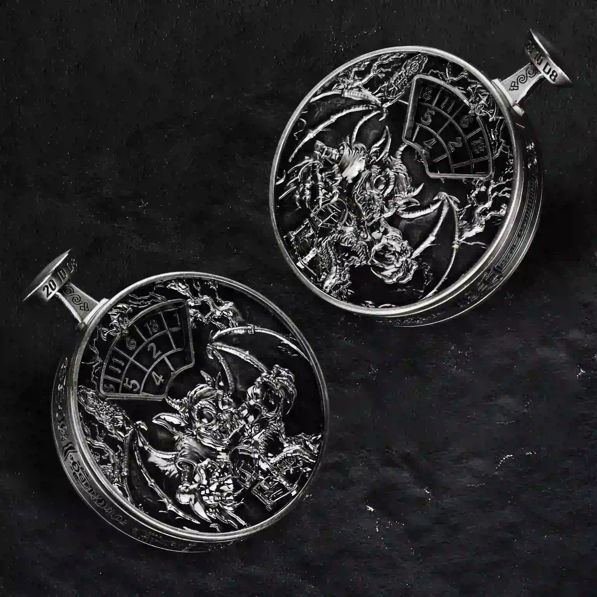 Cool antique nickel-colored DND spinning dice pocket watch | Bear Dice