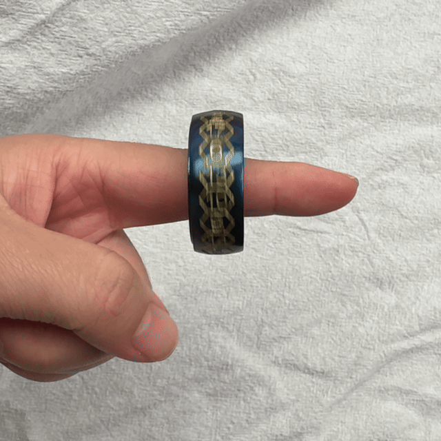 Cool metal fingertip spinning D20 dice ring, spins smoothly on your hand | Bear Dice