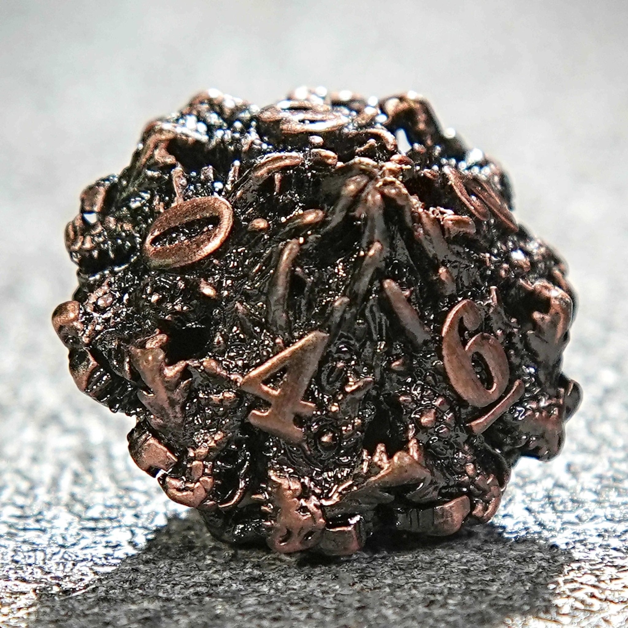 Copper Metal Hollow 3D Dragon Head D10 Dice | Bear Dice
