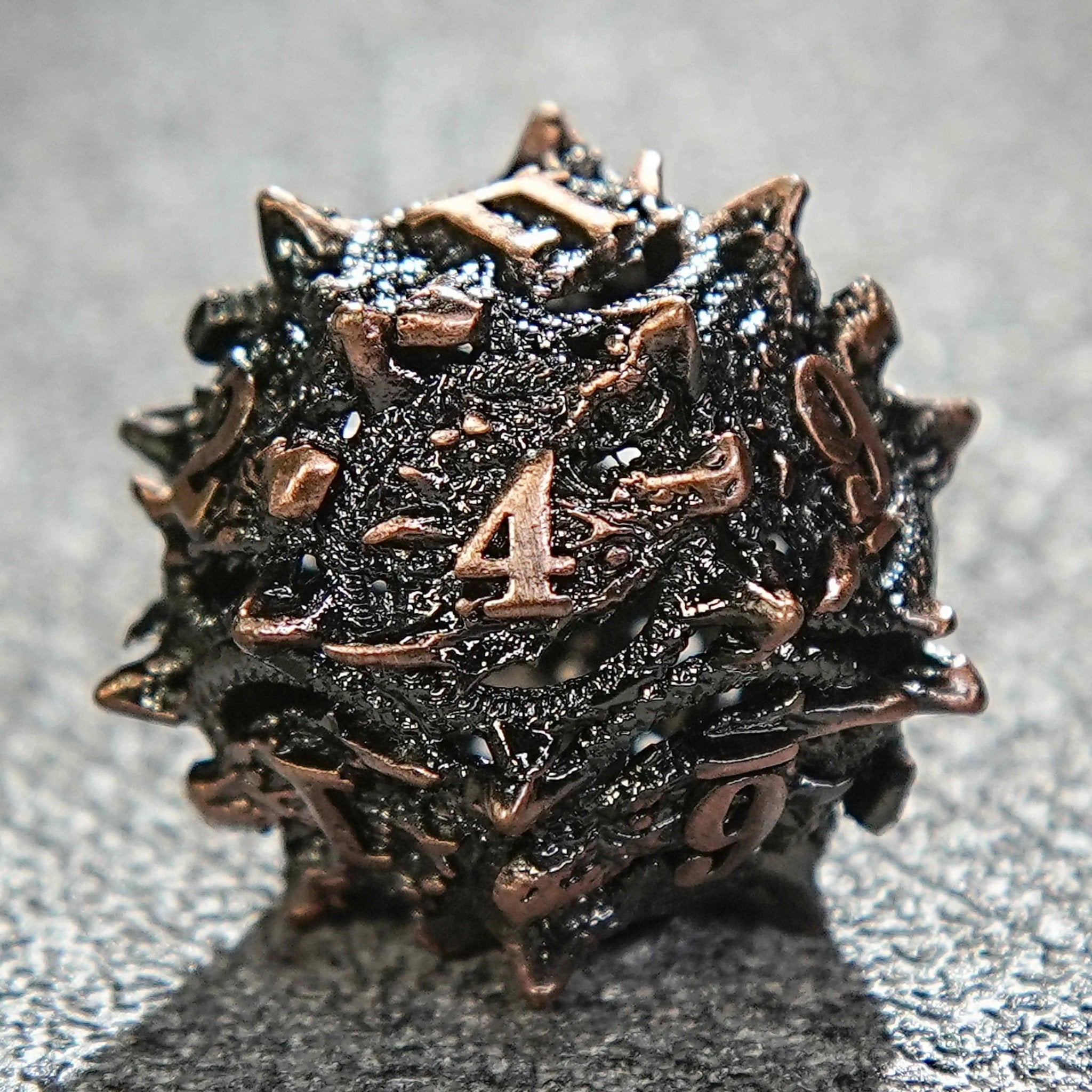Copper Metal Hollow 3D Dragon Head D12 Dice | Bear Dice
