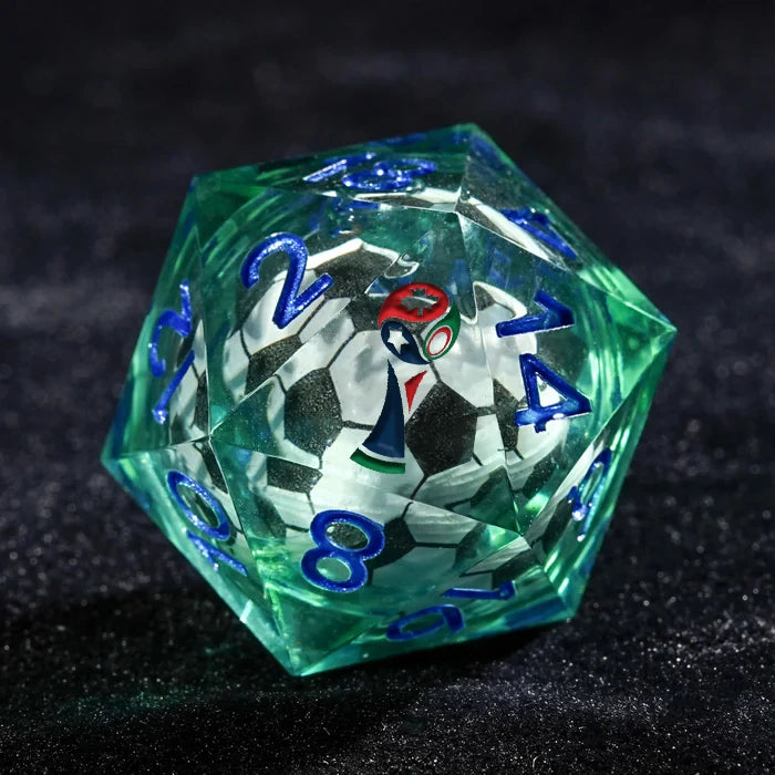 Custom Football D20 Dice Engraved with the World Cup Trophy |Bear Dice