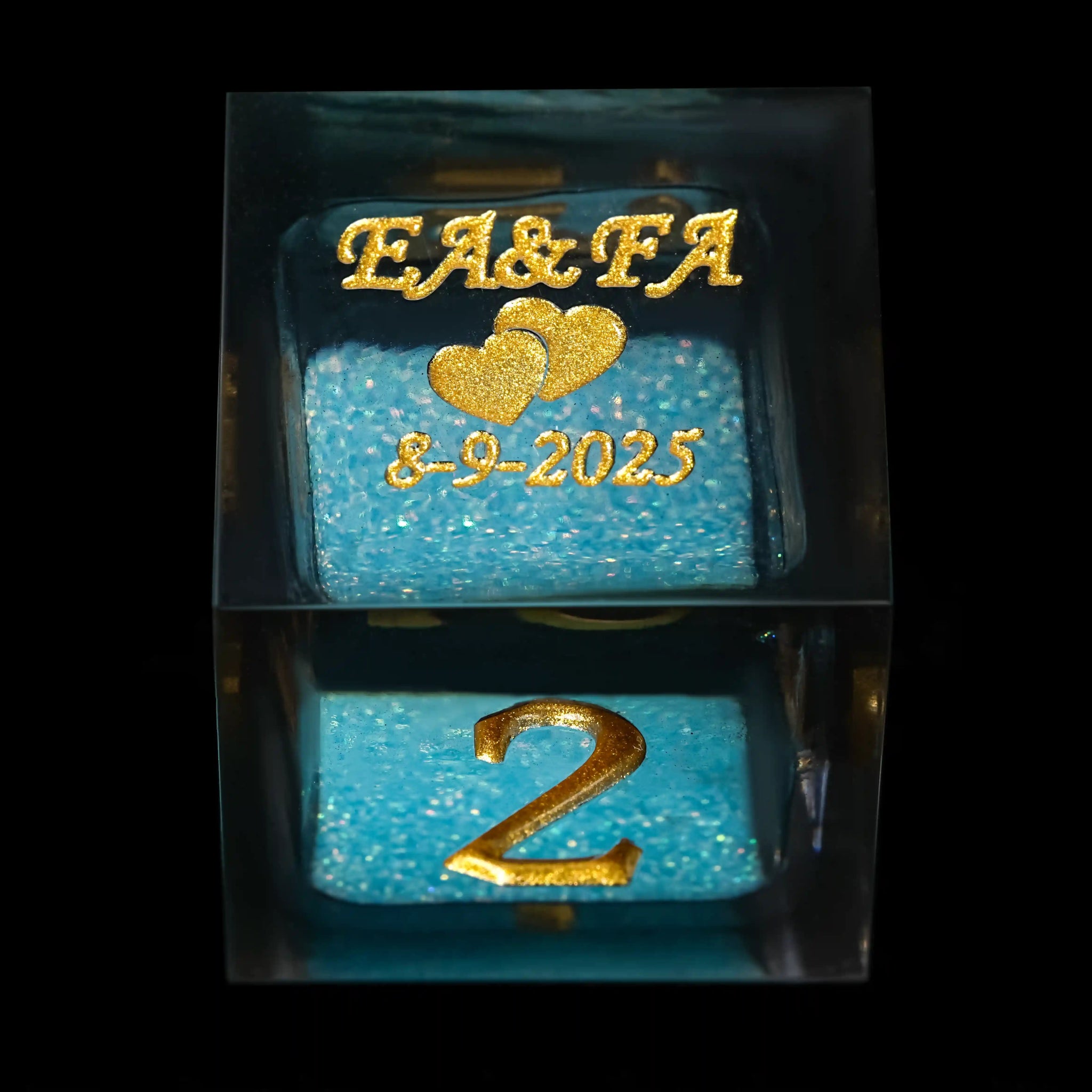 Customized liquid core wedding dice, a unique wedding anniversary gift with personalized engraving | Bear Dice