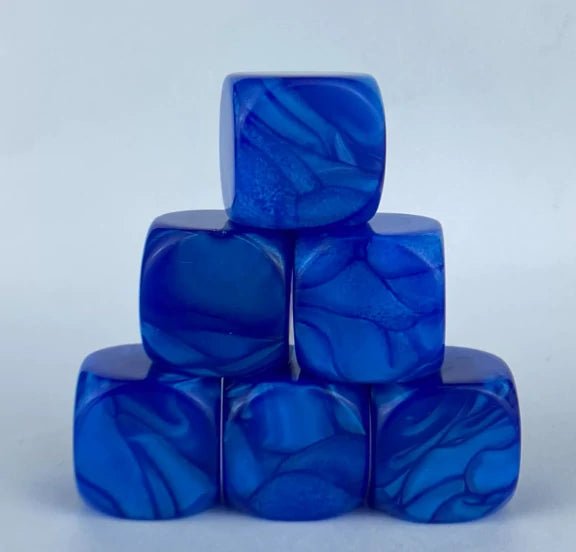 Custom blue swirl acrylic D6 die, can be engraved with personalized designs, text, symbols, etc.| Bear Dice