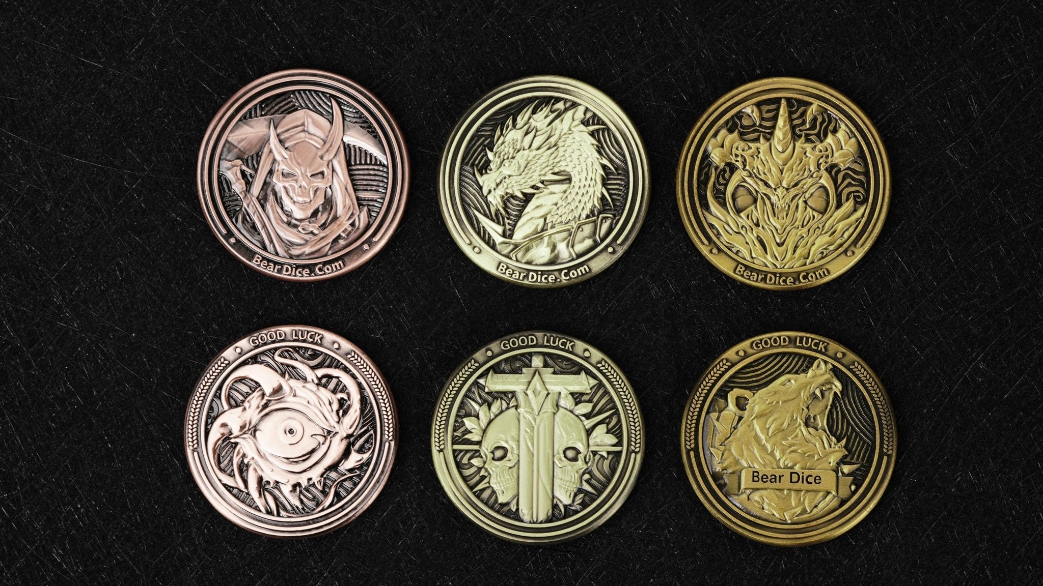 Custom Role-Playing Game Accessories - Custom character coins, personalized game tokens, available in three colors: copper, gold, and bronze | Bear Dice