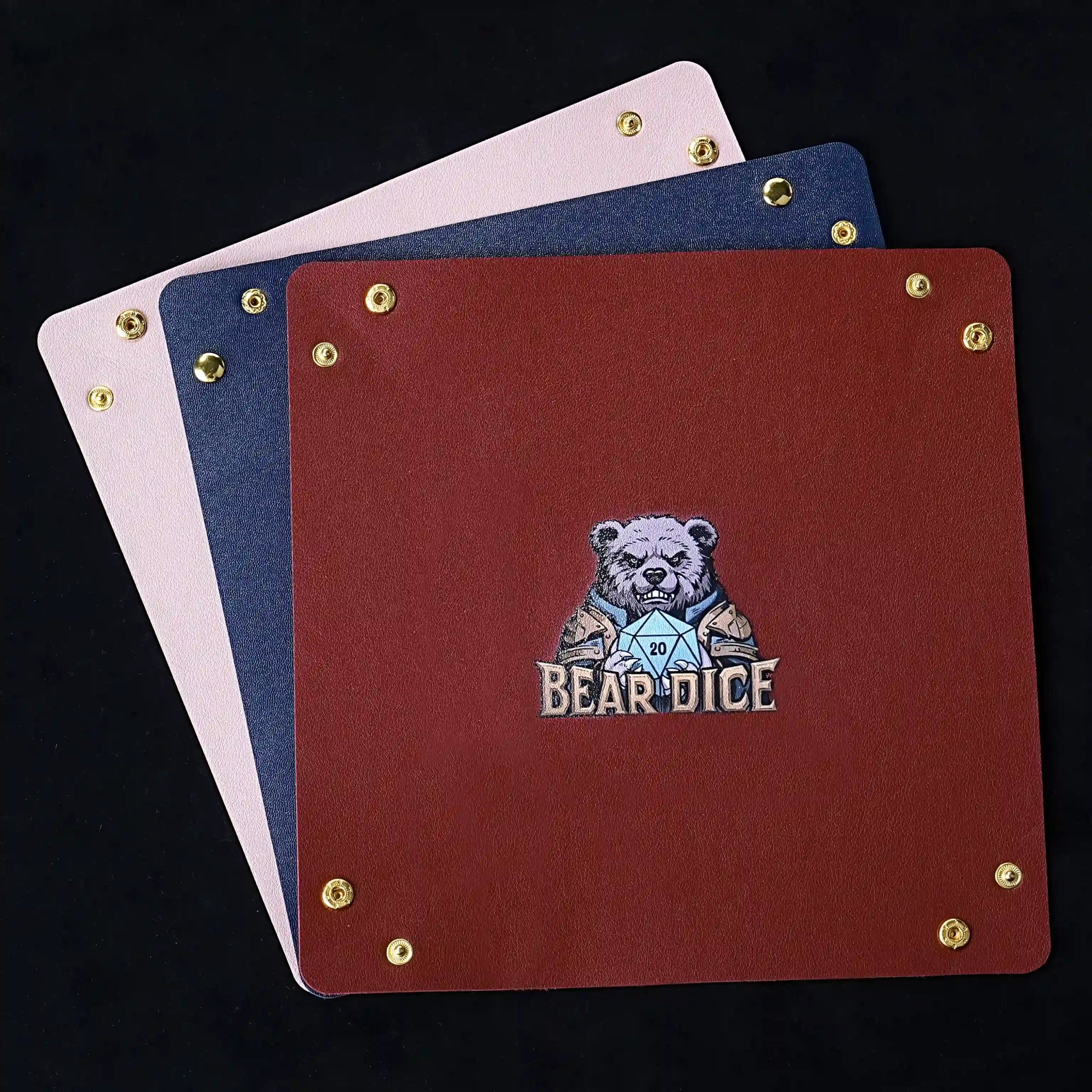 Custom leather DND dice tray with button foldable personalized dice roller dice mat | Bear Dice