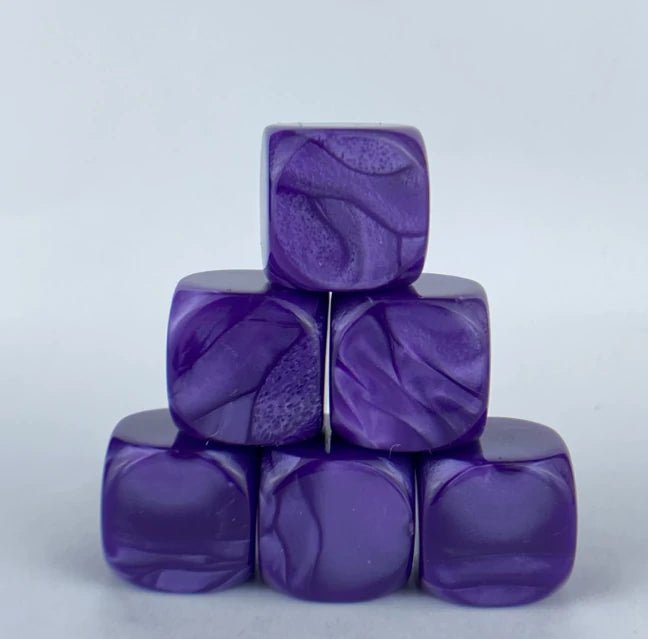 Custom purple swirl acrylic D6 dice, can be engraved with personalized designs, text, symbols, etc. | Bear Dice