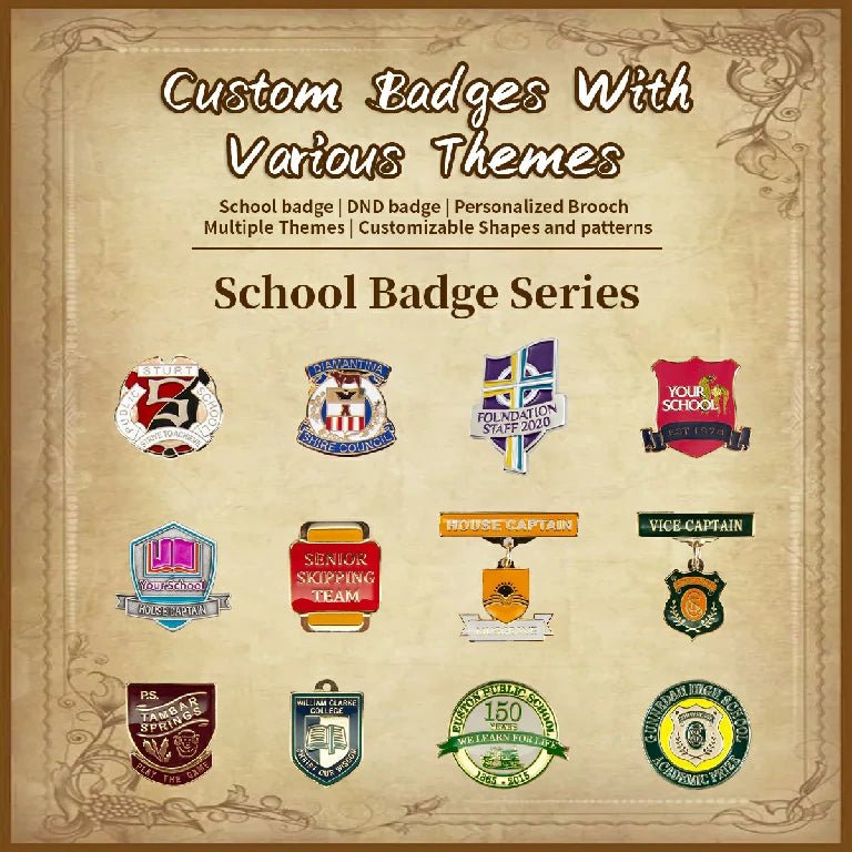 Customize personalized school badges and brooches, with customizable shape and design, suitable for school anniversaries, event displays, etc. | Bear Dice
