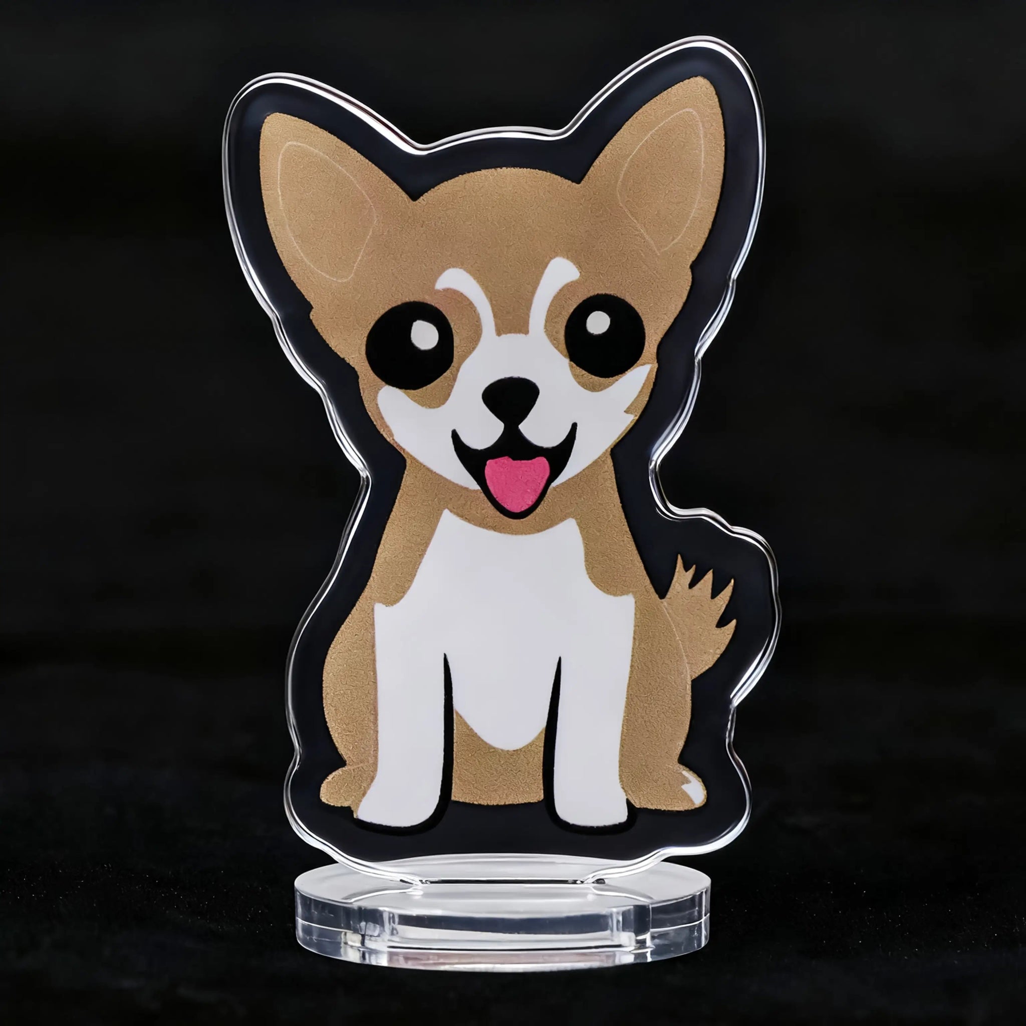 Cute Chihuahua acrylic standee with transparent round base | Bear dice