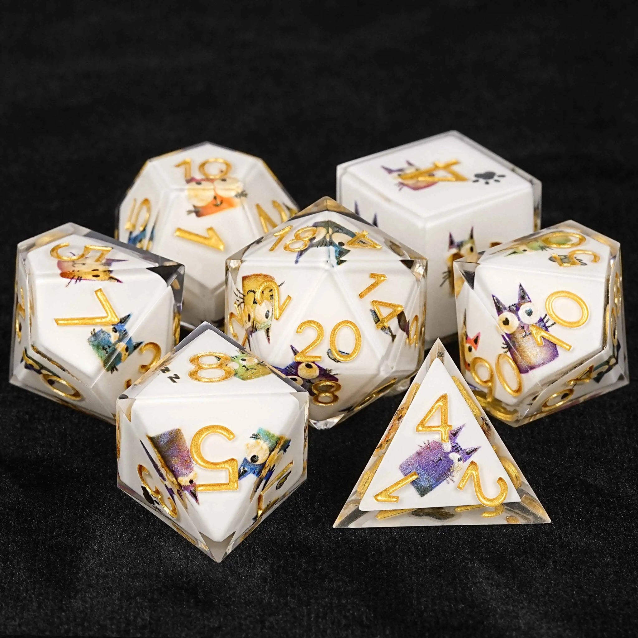 Unique dice set: Cute cartoon laughing cat resin dnd dice set | Bear dice