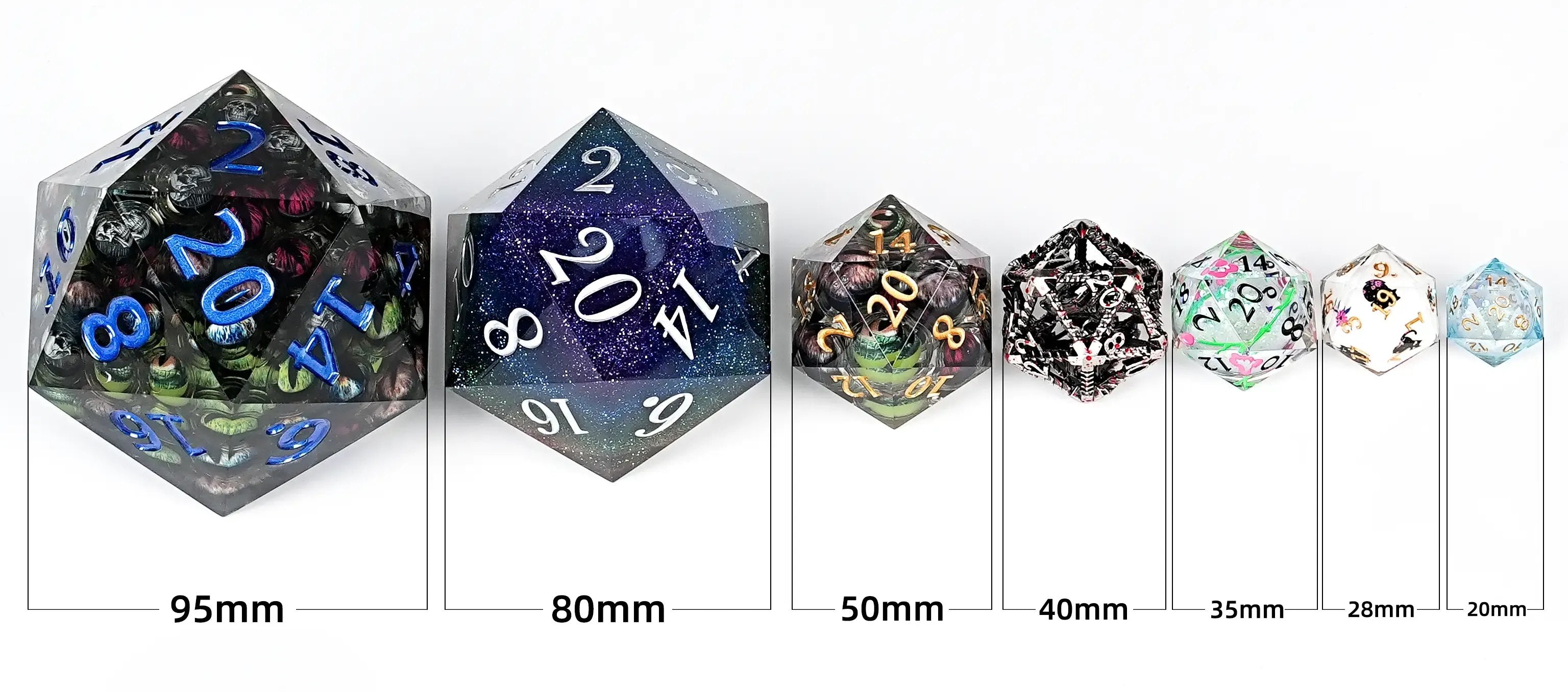 Rainbow Companion - Extra Large D20 Resin dnd Dice + White Numbers