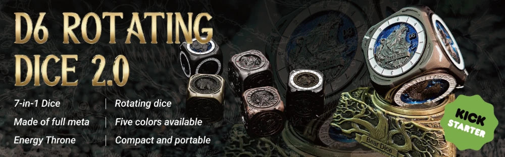 D6 Rotating Dice 2.0 All-Metal Rotating Dice, 7-in-1, 5 Colors Available, Compact and Portable, Kickstarter Dice | BearDice