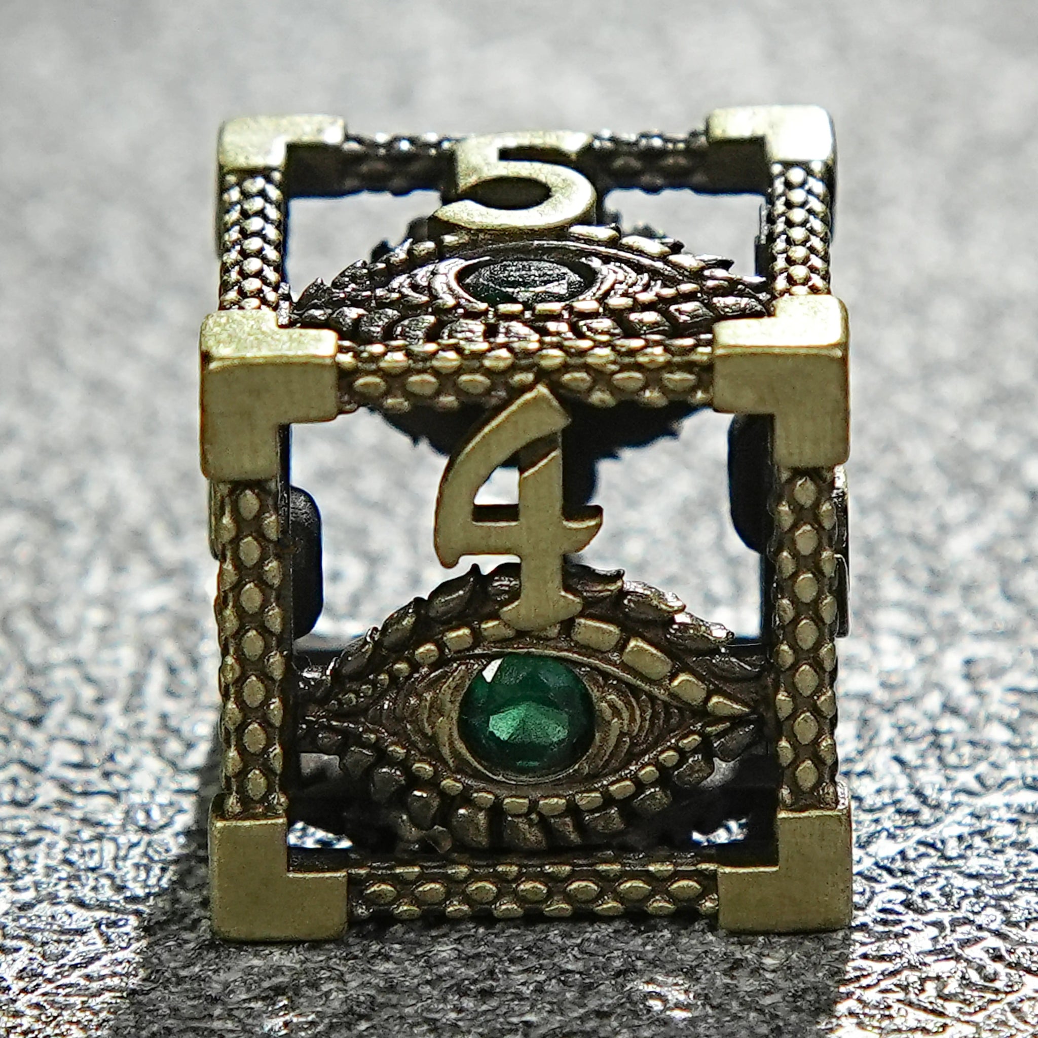 DND Bronze Emerald Dragon Eye Metal Hollow D6 Dice | Bear Dice