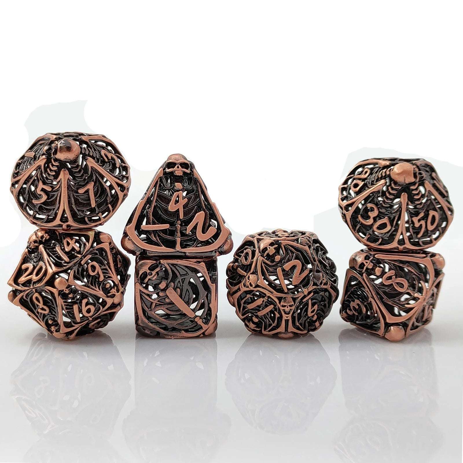 Necromancer - Ancient Red Copper Metal Skeleton DND Dice Set - Bear Dice