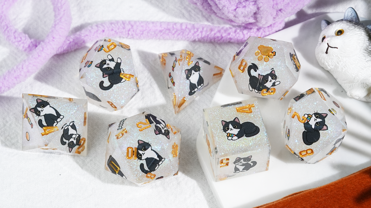 Kickstarter Dice — Cute Cat DND Resin Polyhedral Dice Set