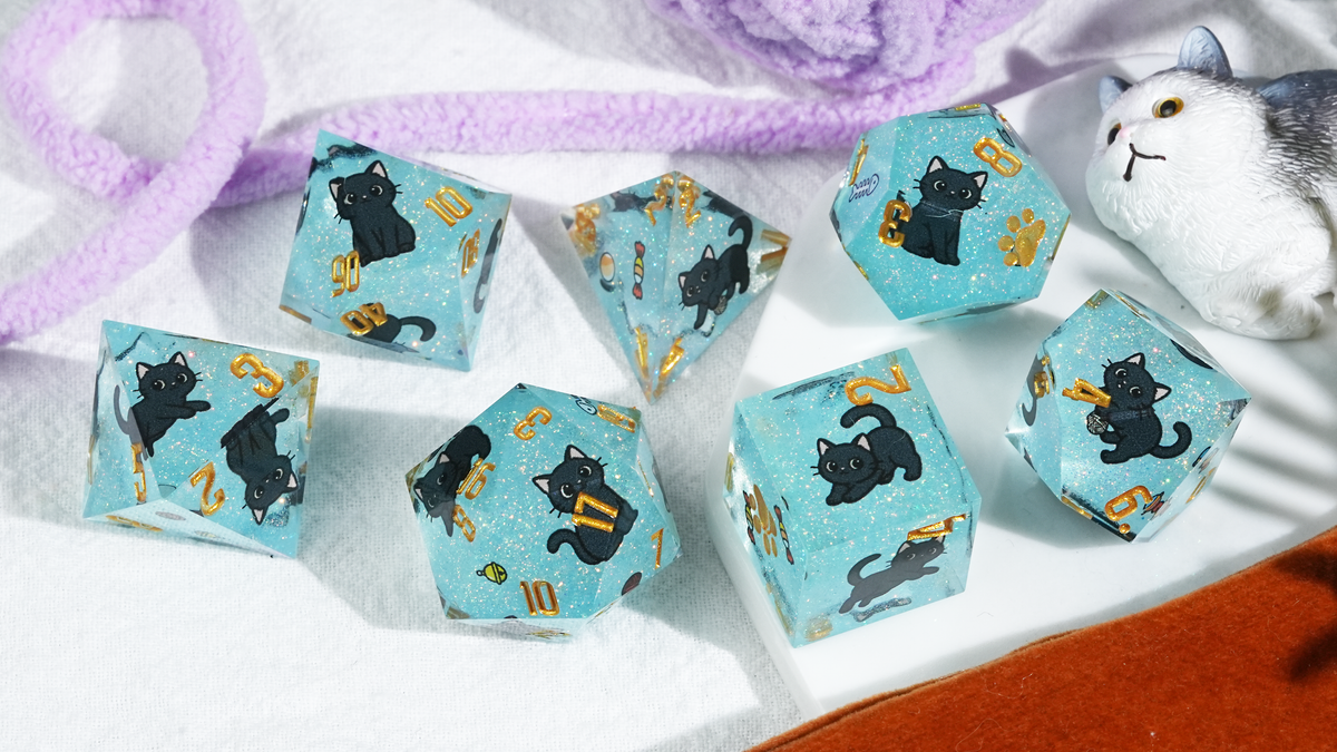 Kickstarter Dice — Cute Cat DND Resin Polyhedral Dice Set