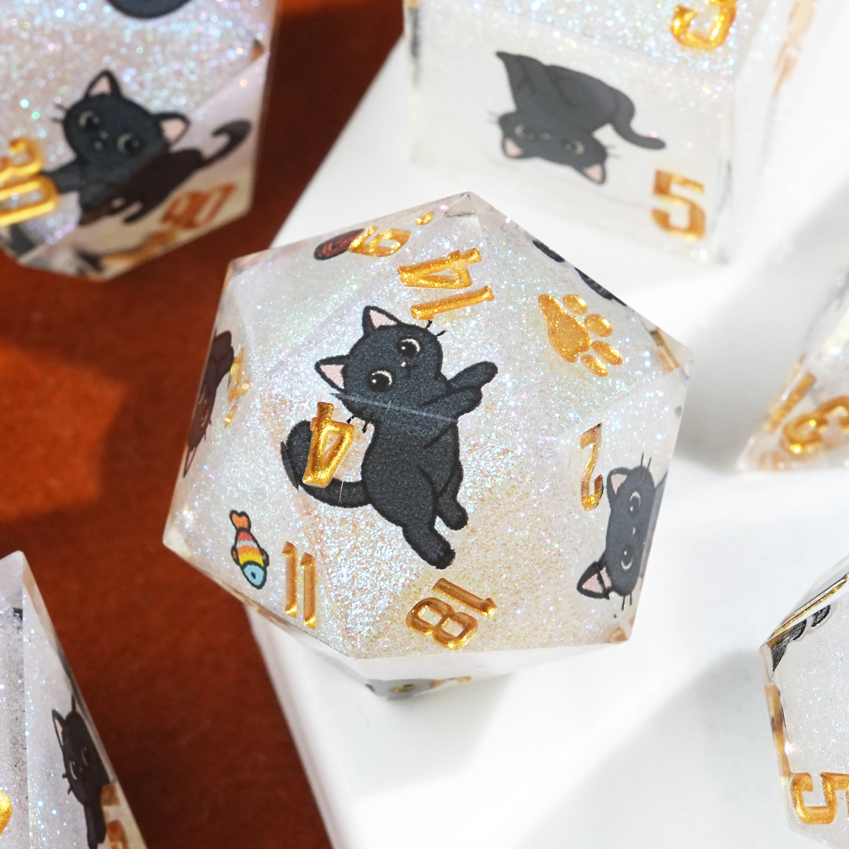 Kickstarter Dice — Cute Cat DND Resin Polyhedral Dice Set