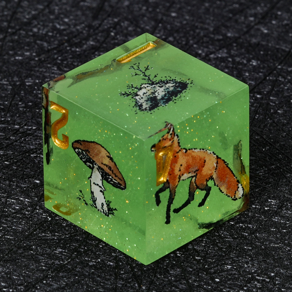 Fox Resin Dice Set Green Glitter with Gold Numbers