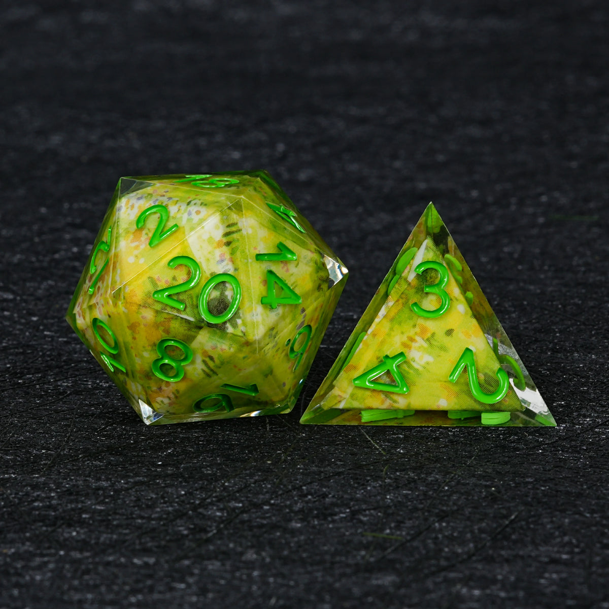 Garden Resin Dice Set with Green Numbers