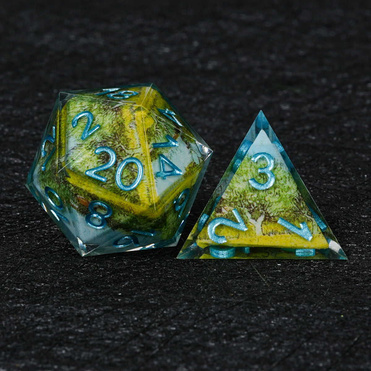 Landscape Resin Dice Set with Blue Numbers