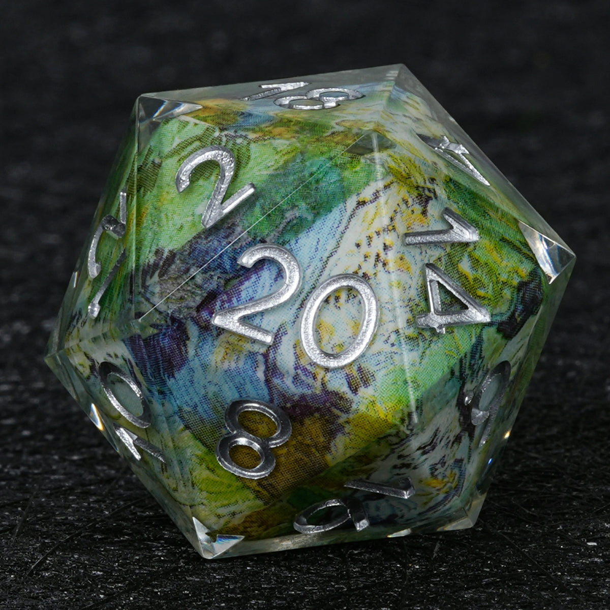 Custom Map-Landscape D&D Dice – Available with Engraved or Printed Text, Symbols, and Logos