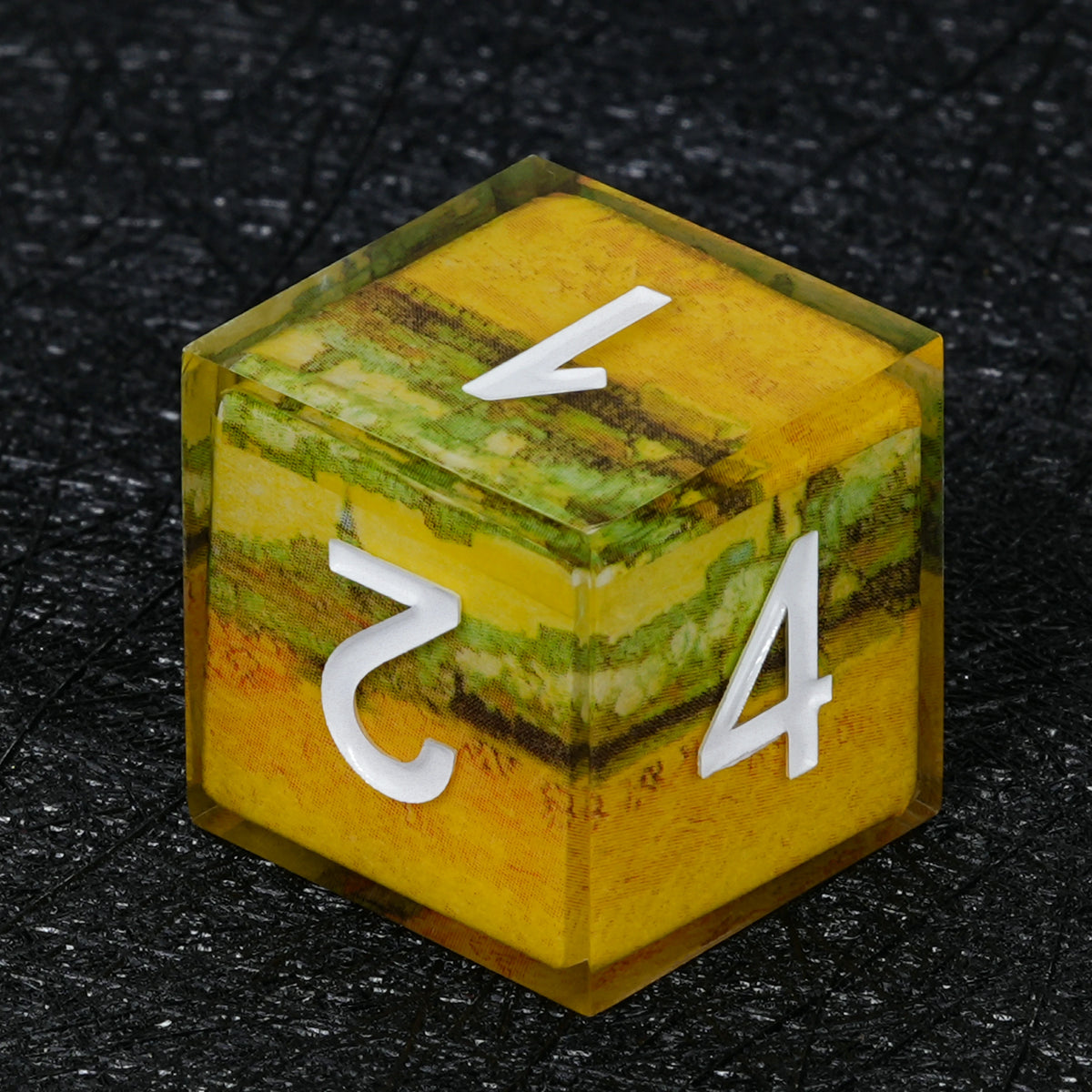 Golden Landscape Resin Dice Set with White Numbers