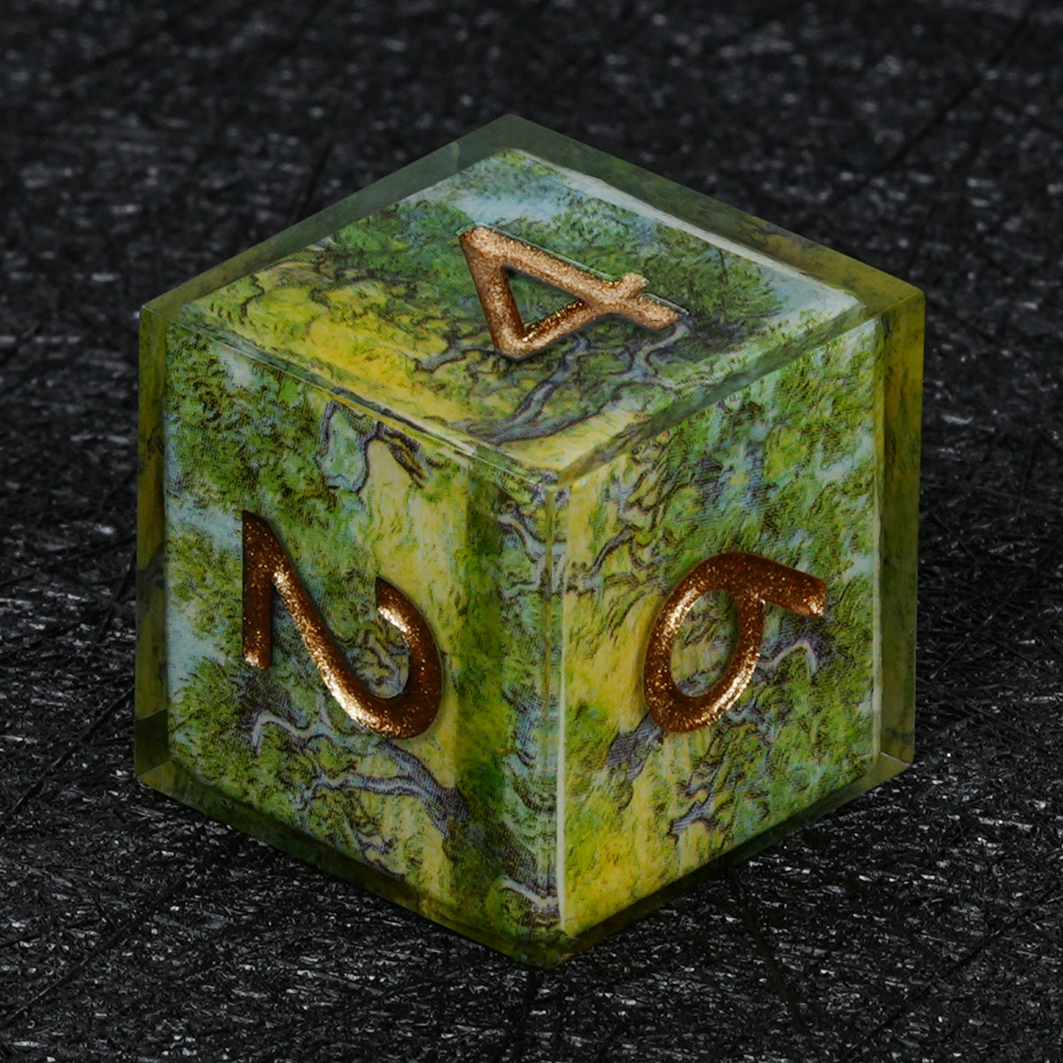 Custom Map-Landscape D&D Dice – Available with Engraved or Printed Text, Symbols, and Logos
