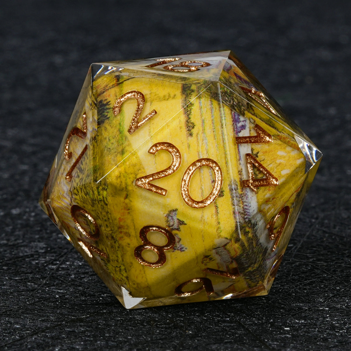 Yellow Landscape Resin Dice Set with Copper Numbers