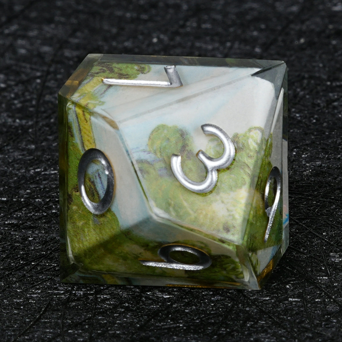 Landscape Resin Dice Set Silver Numbers