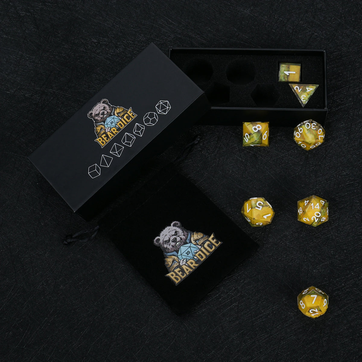 Golden Landscape Resin Dice Set with White Numbers