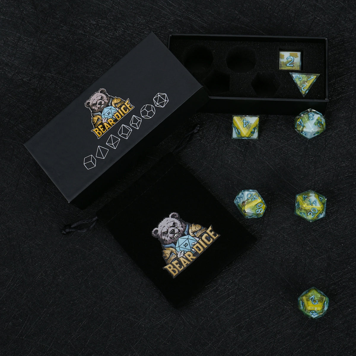 Landscape Resin Dice Set with Blue Numbers
