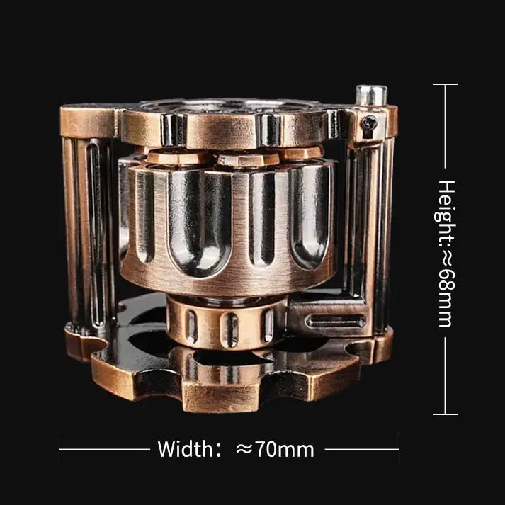 Dimensions of the Antique Copper Revolver Dice Rotating Magazine: The revolver magazine is 68mm high and approximately 70mm wide. | Bear Dice