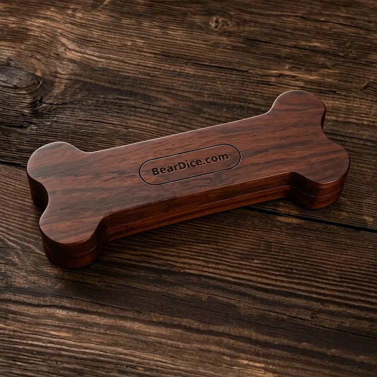 Dog bone shaped walnut wood DND dice box | Bear Dice