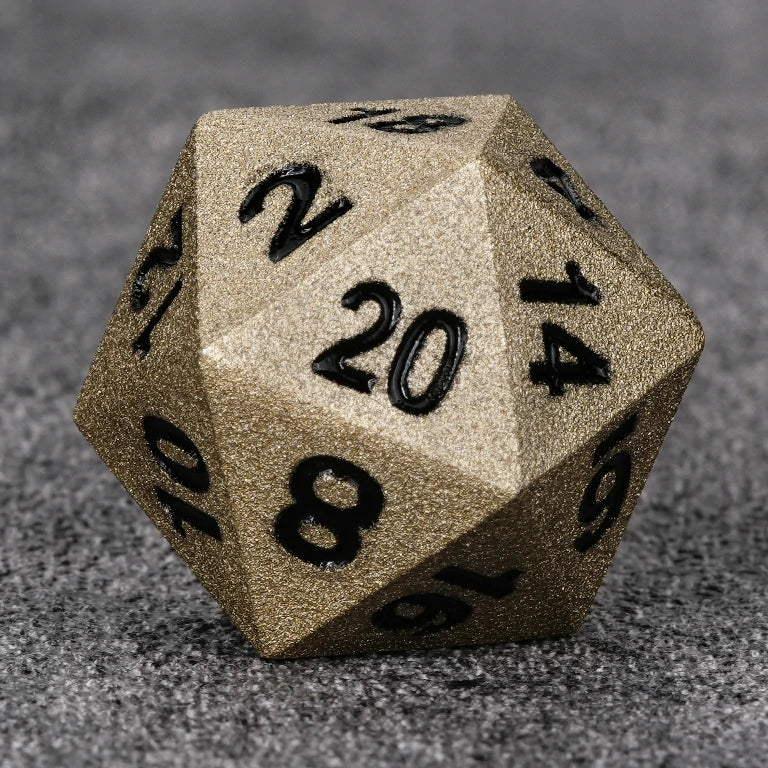 Dwarven Forge Antique Gold Metal D&D D20 Die with Black Numerals | Bear Dice