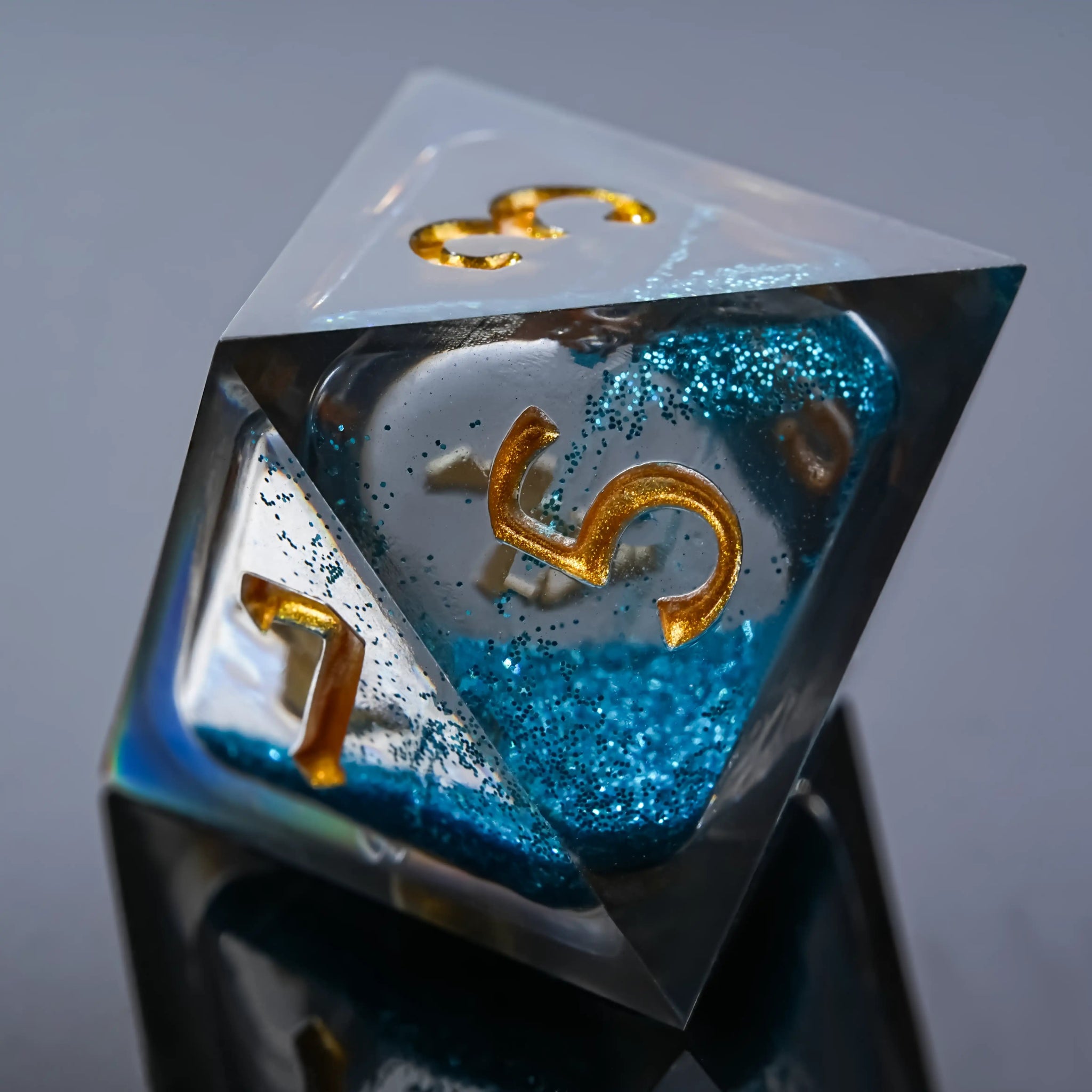 Kickstarter Dice - FUCK YOU Blue Liquid Core Resin DND D8 Dice with Engraved Gold Numbers | Bear Dice