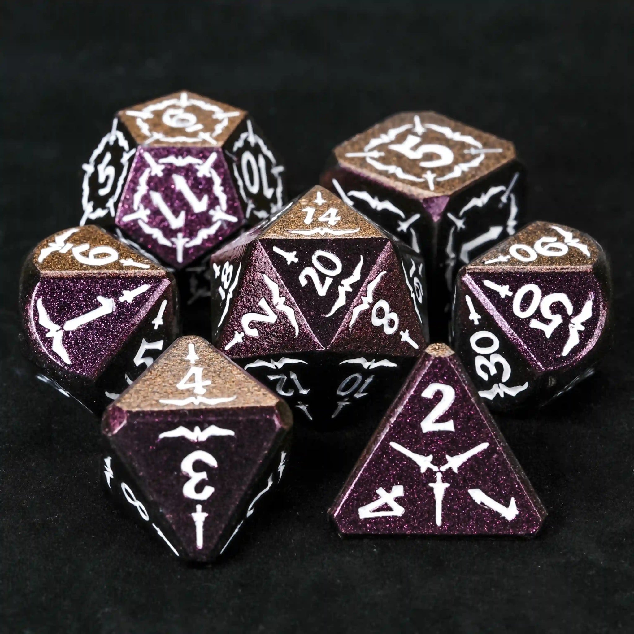 Gradient Purple Metallic Eagle and Sword Series DND Dice Set | Bear Dice