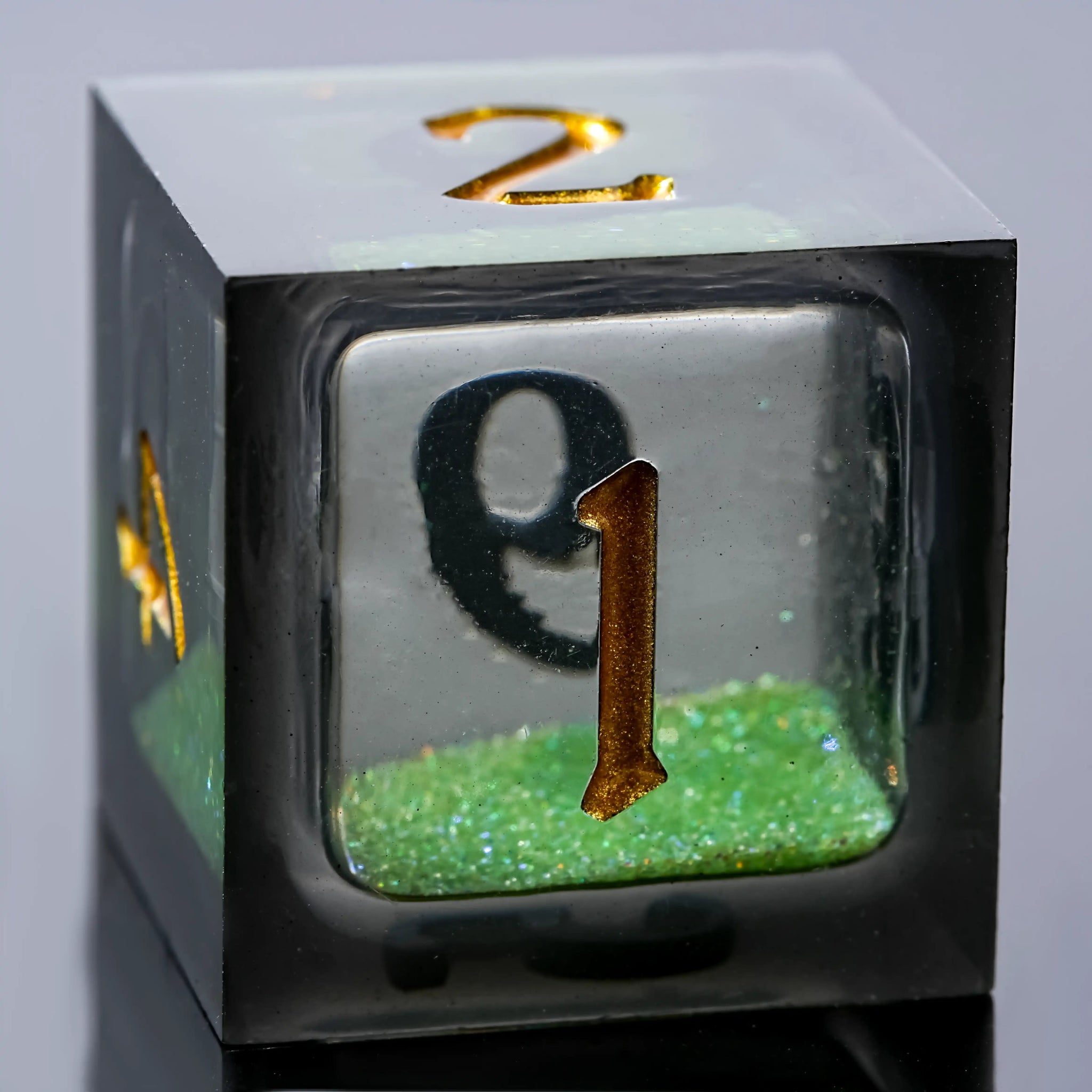 Kickstarter Dice - Plague Elixir Green Liquid Core Resin DND D6 Dice with Gold Font | Bear Dice