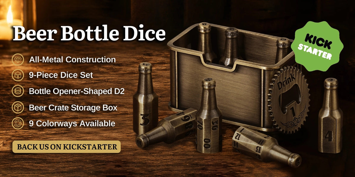 Kickstarter Dice: Unique Metal Beer Bottle Dice Set | Bear Dice