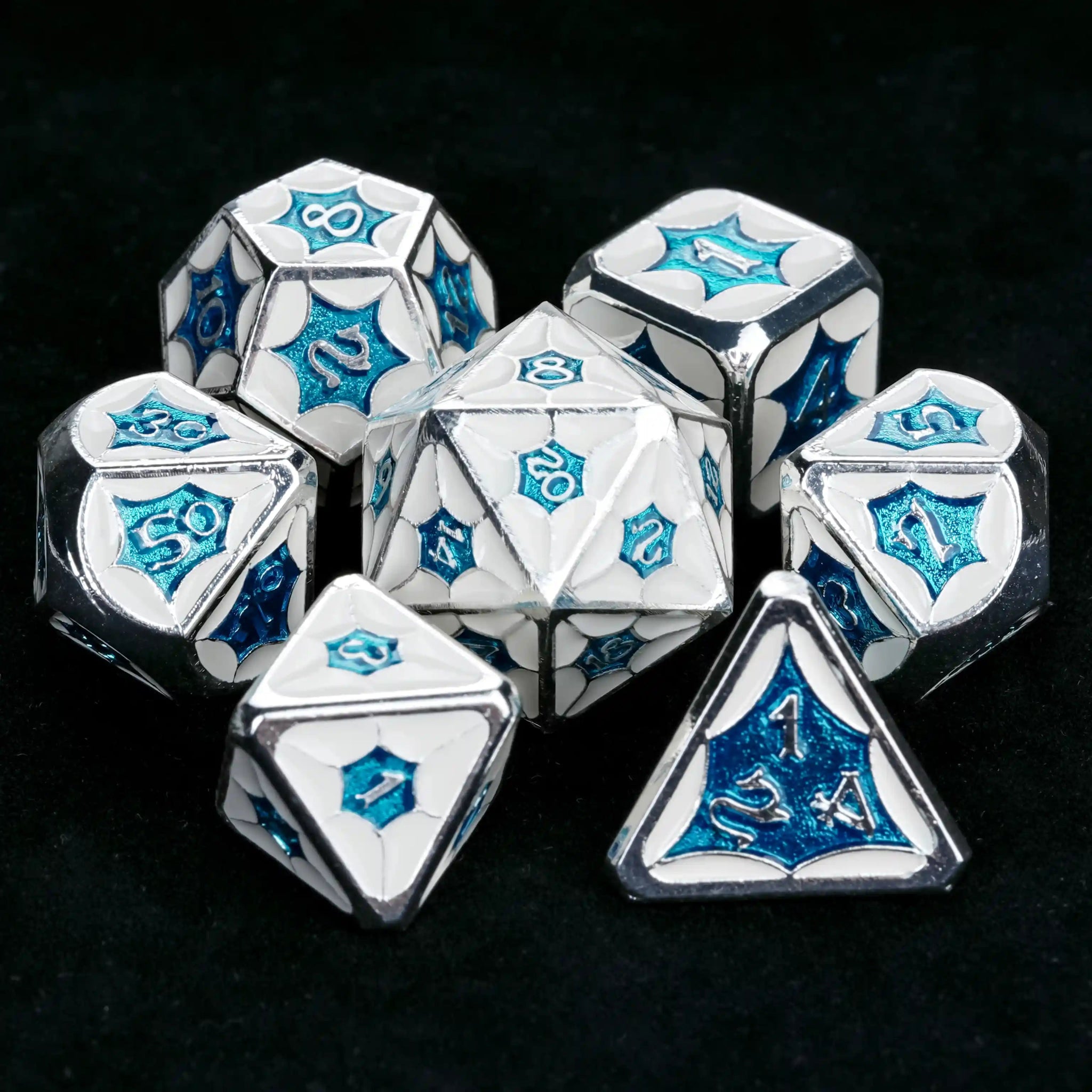 Light blue and silver metallic StarCraft DND dice set | Bear Dice