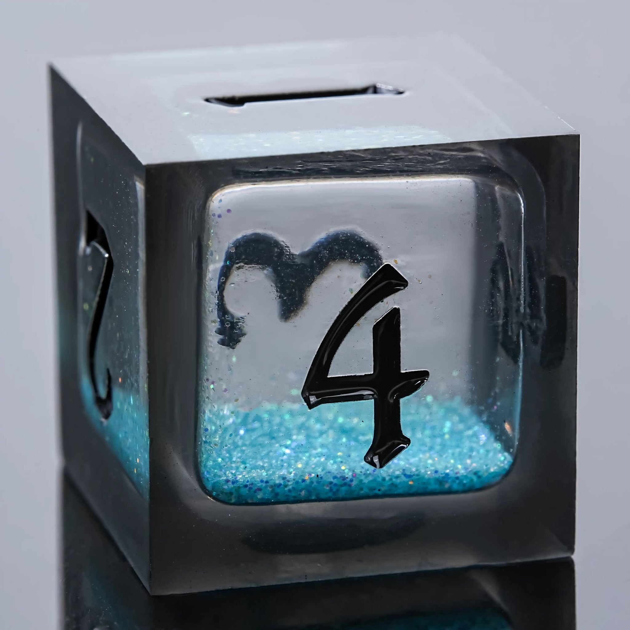 Kickstarter Dice - ME Blue Liquid Core Resin DND D6 Dice with Engraved Black Numbers | Bear Dice