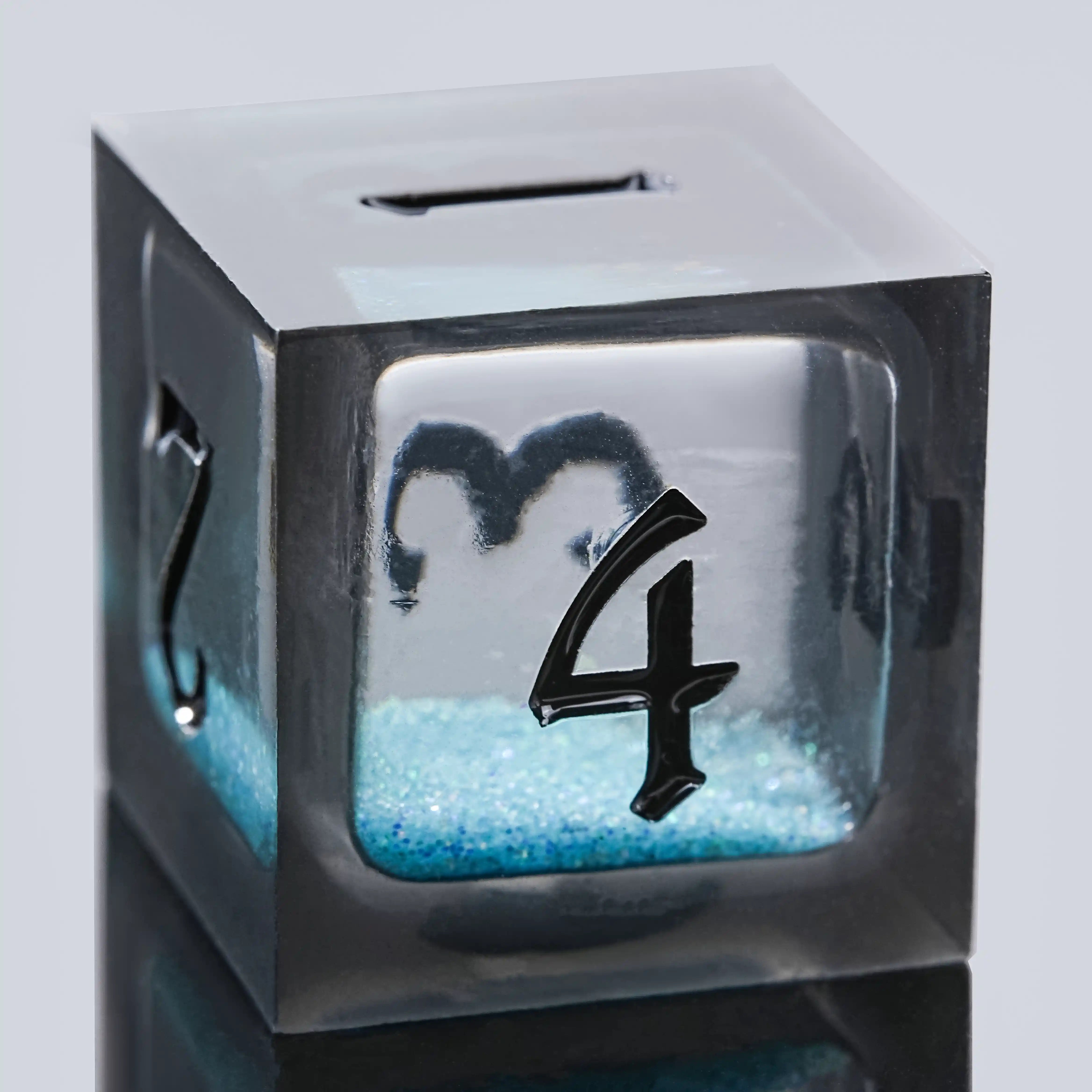 Kickstarter Dice - ME Blue Liquid Core Resin DND D6 Dice with Engraved Black Numbers | Bear Dice