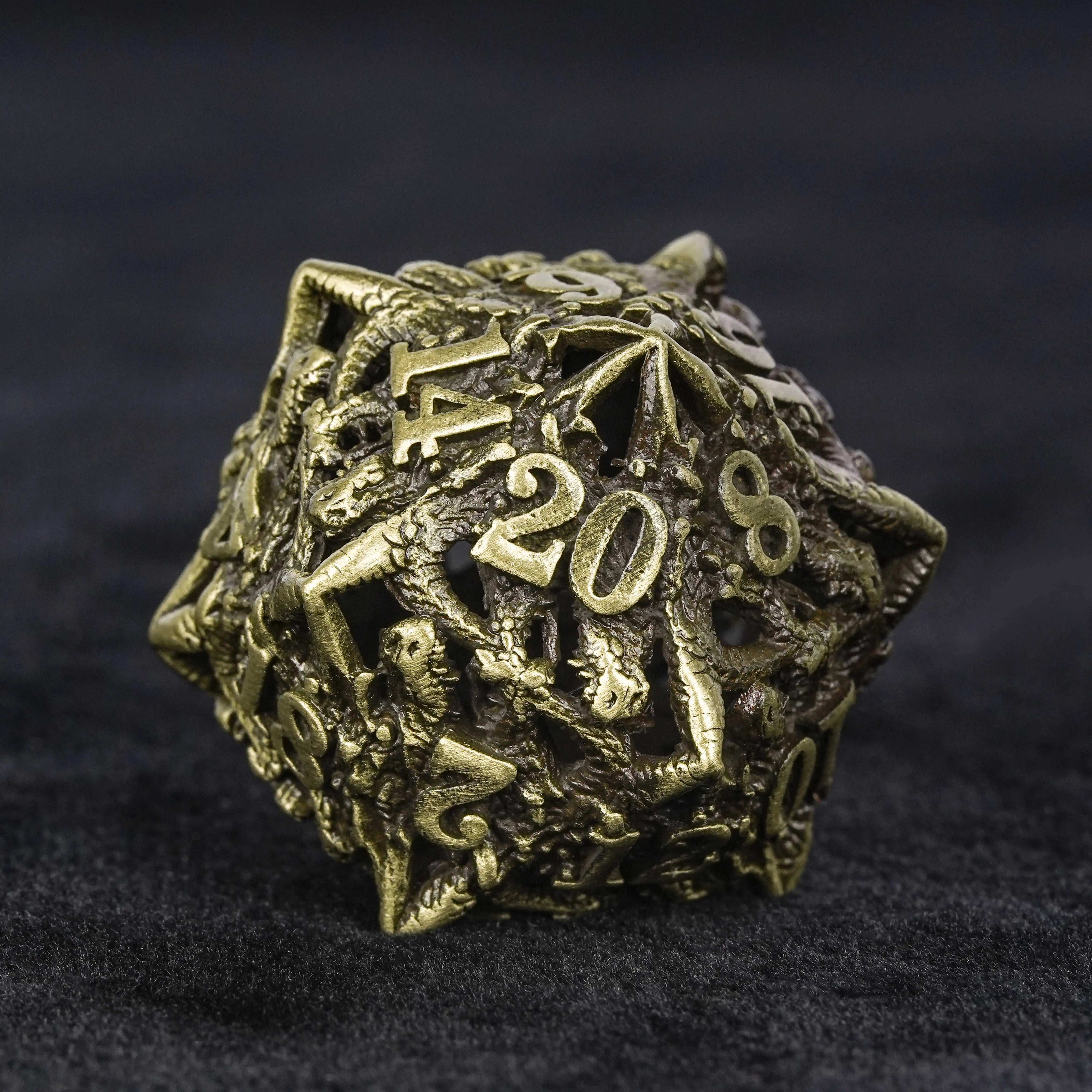 Dragon Head Bronze Hollow Metal dnd 20 Sided Dice | Bear Dice