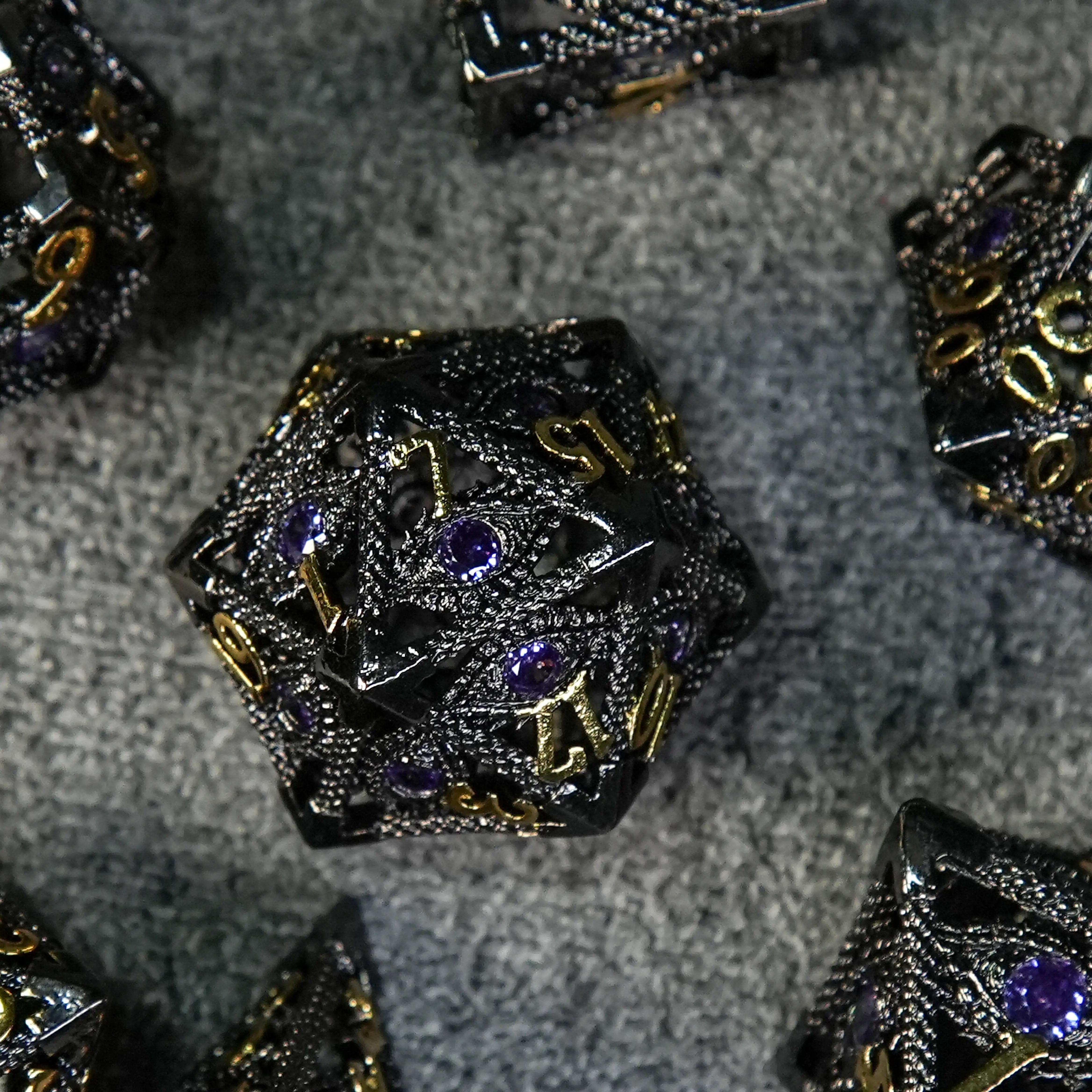 DND Amethyst Dragon's Eye Hollow Metal D20 Dice | Eyes of Cthulhu | Bear Dice