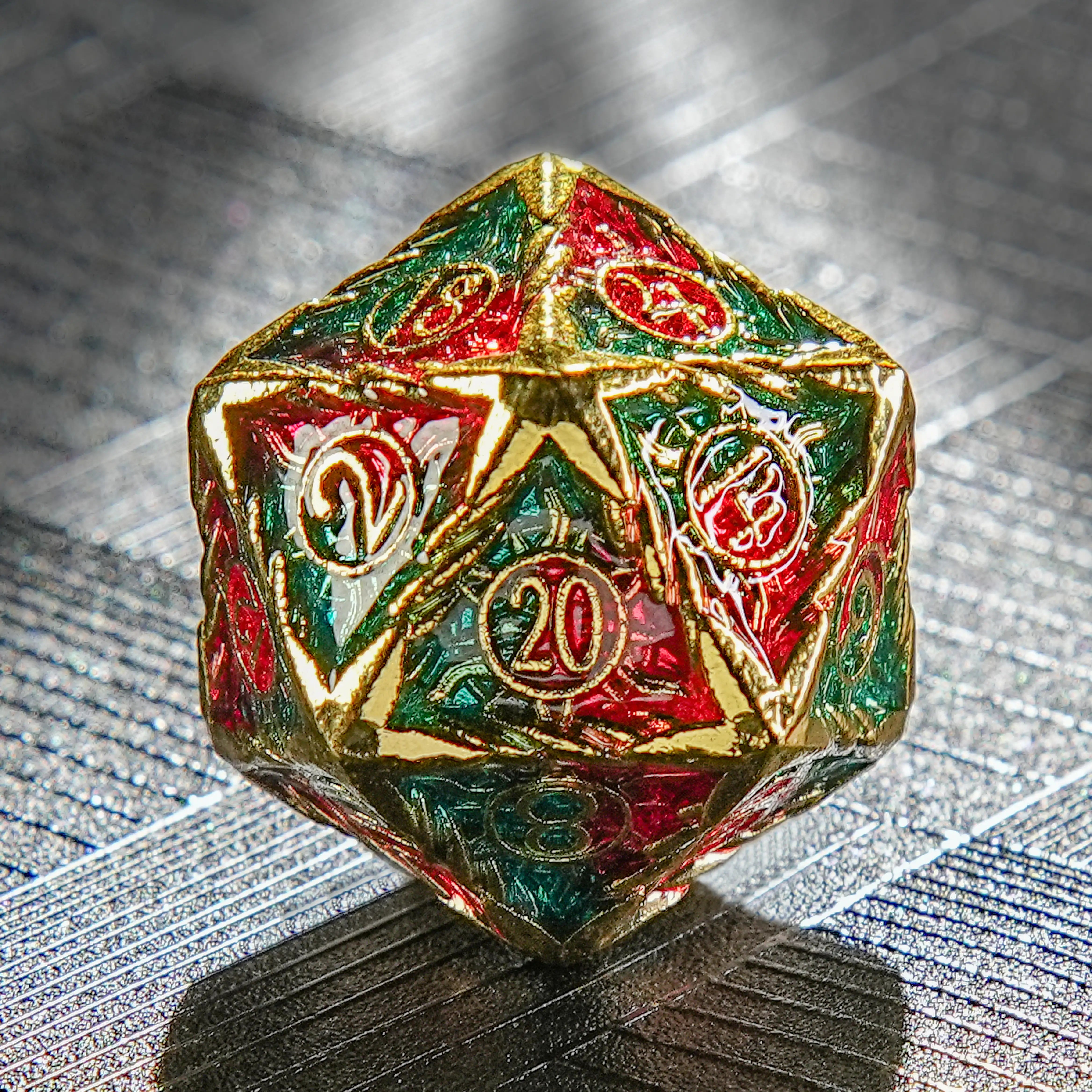 Dragon's Flame - Red and Green Solid Metal DND D20 Dice | Bear Dice