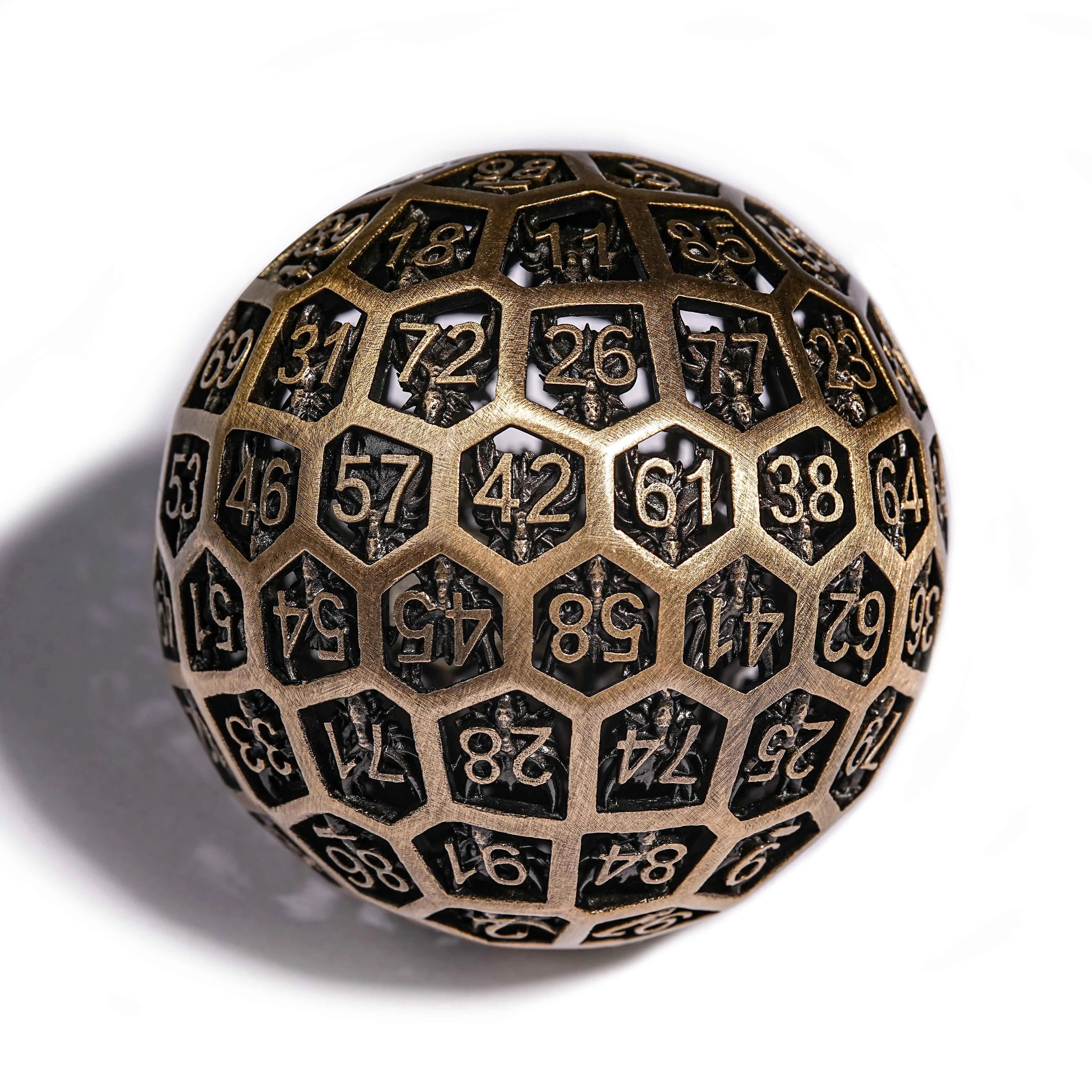 50mm Mystery Tap Bronze D100 Metal Hollow DND Dice | Bear Dice