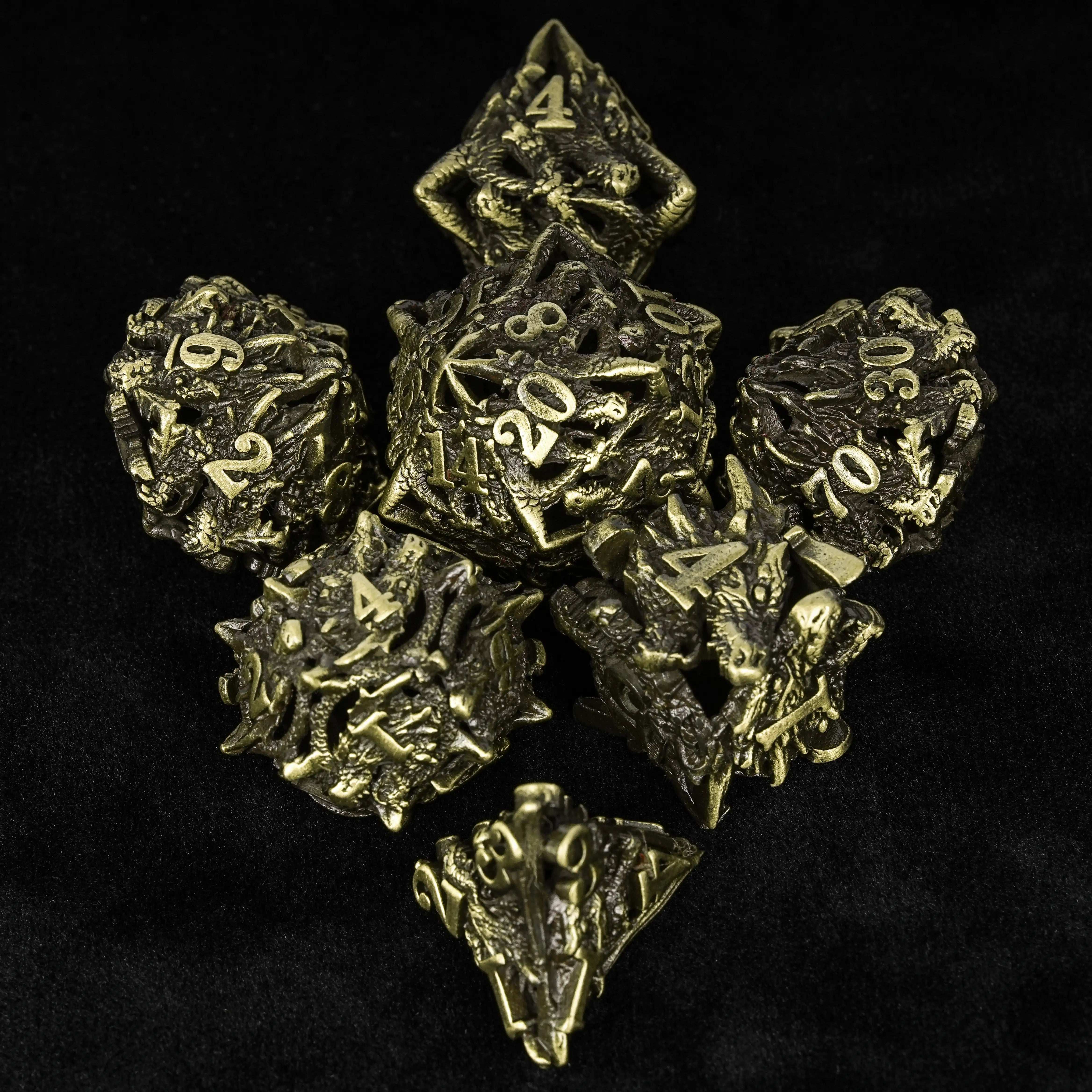 Dragon Head Bronze Hollow Metal dnd Dice Set | Bear Dice