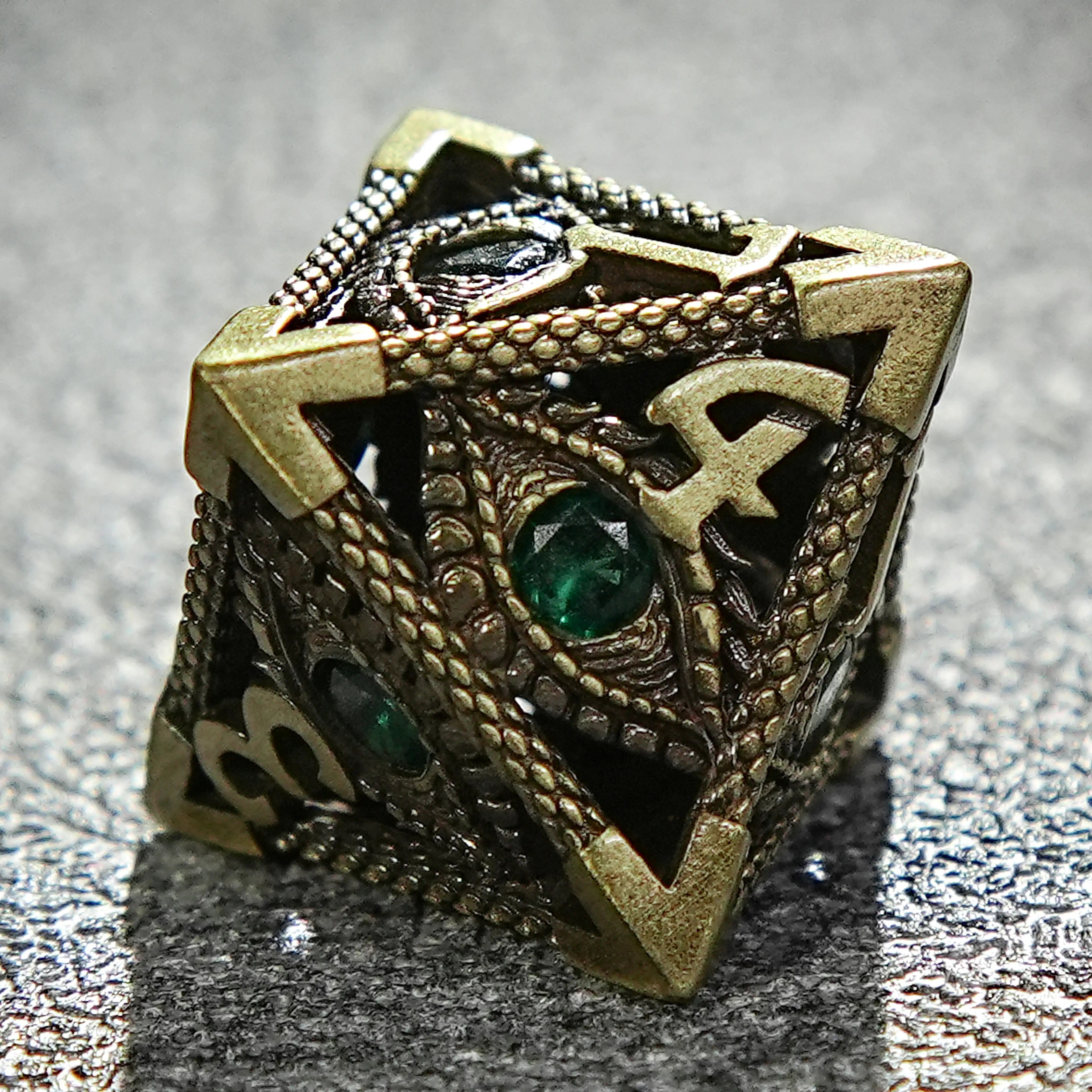 Bronze Emerald Dragon Eye Hollow Metal DND D8 Dice | Bear Dice